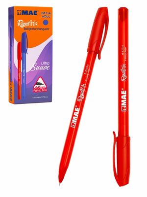 Bolígrafo MAE Punto Fino 0.7mm – con 12 pzas (Rojo) Caja de 12 bolígrafos clásicos MAE color rojo.