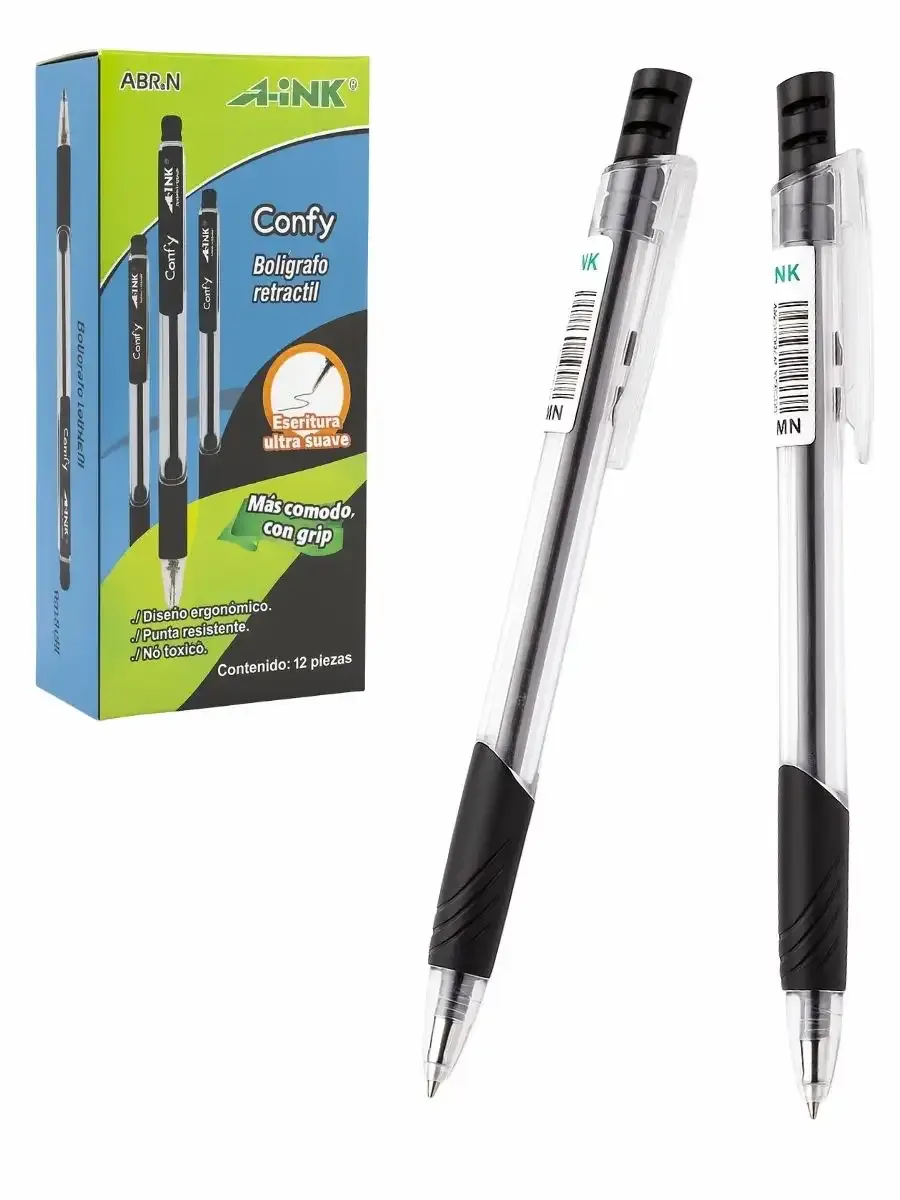 Bolígrafo Retráctil Negro (12 pzas) Caja de 12 bolígrafos retráctiles color negro al mayoreo.