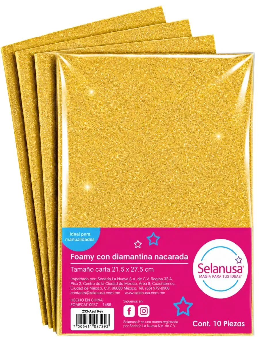 Paquete con 10 hojas de foamy carta diamantado oro fuerte Selanusa al por mayor