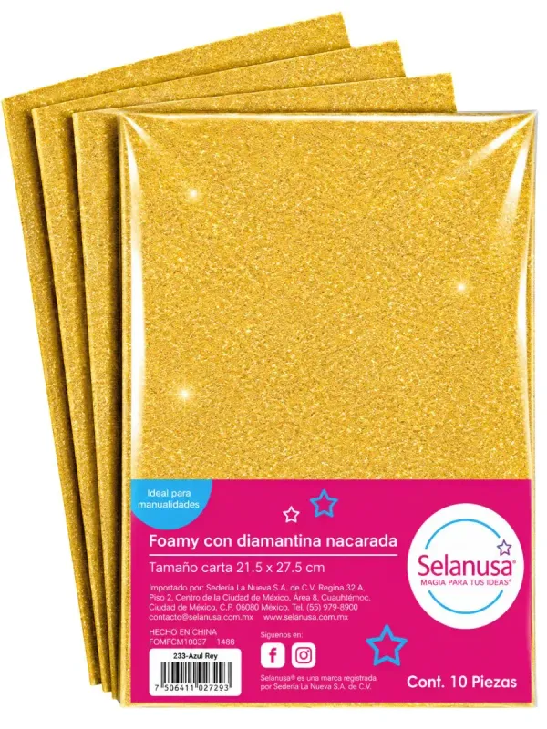 Foamy diamantado oro fuerte #101 paq 10 – Mayoreo Paquete con 10 hojas de foamy carta diamantado oro fuerte Selanusa al por mayor