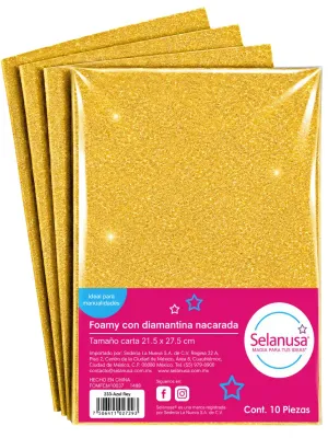 Paquete con 10 hojas de foamy carta diamantado oro fuerte Selanusa al por mayor