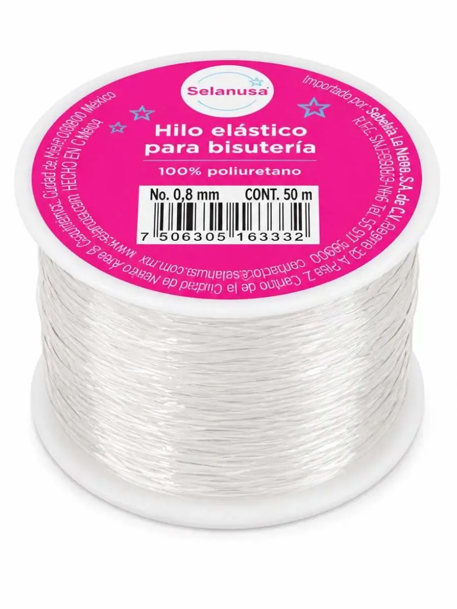 Carrete de 50 metros de hilo elástico Selanusa 0.8mm para bisutería.