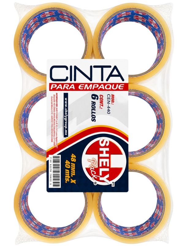 Paquete de 6 cintas de empaque transparentes Shely 48mm x 40m.