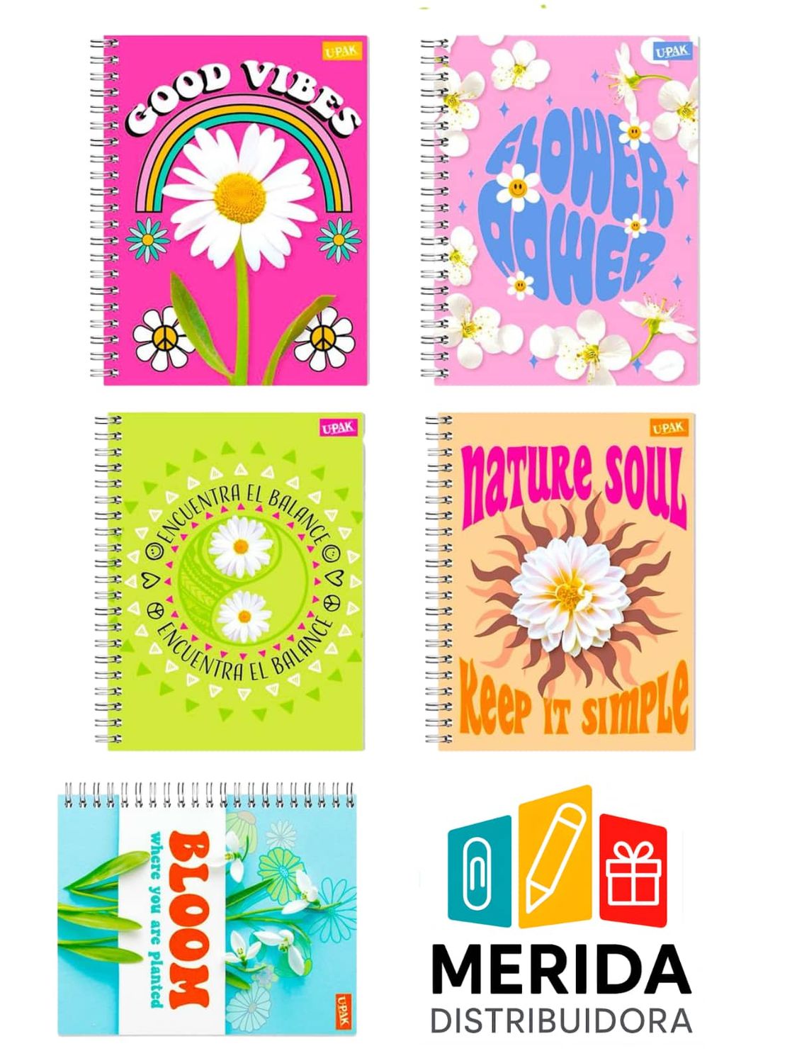 Cuaderno UPAK Gladiador Flores de Onda 100H Raya Surtido mayorista de cuadernos UPAK Gladiador Flores de Onda para México.