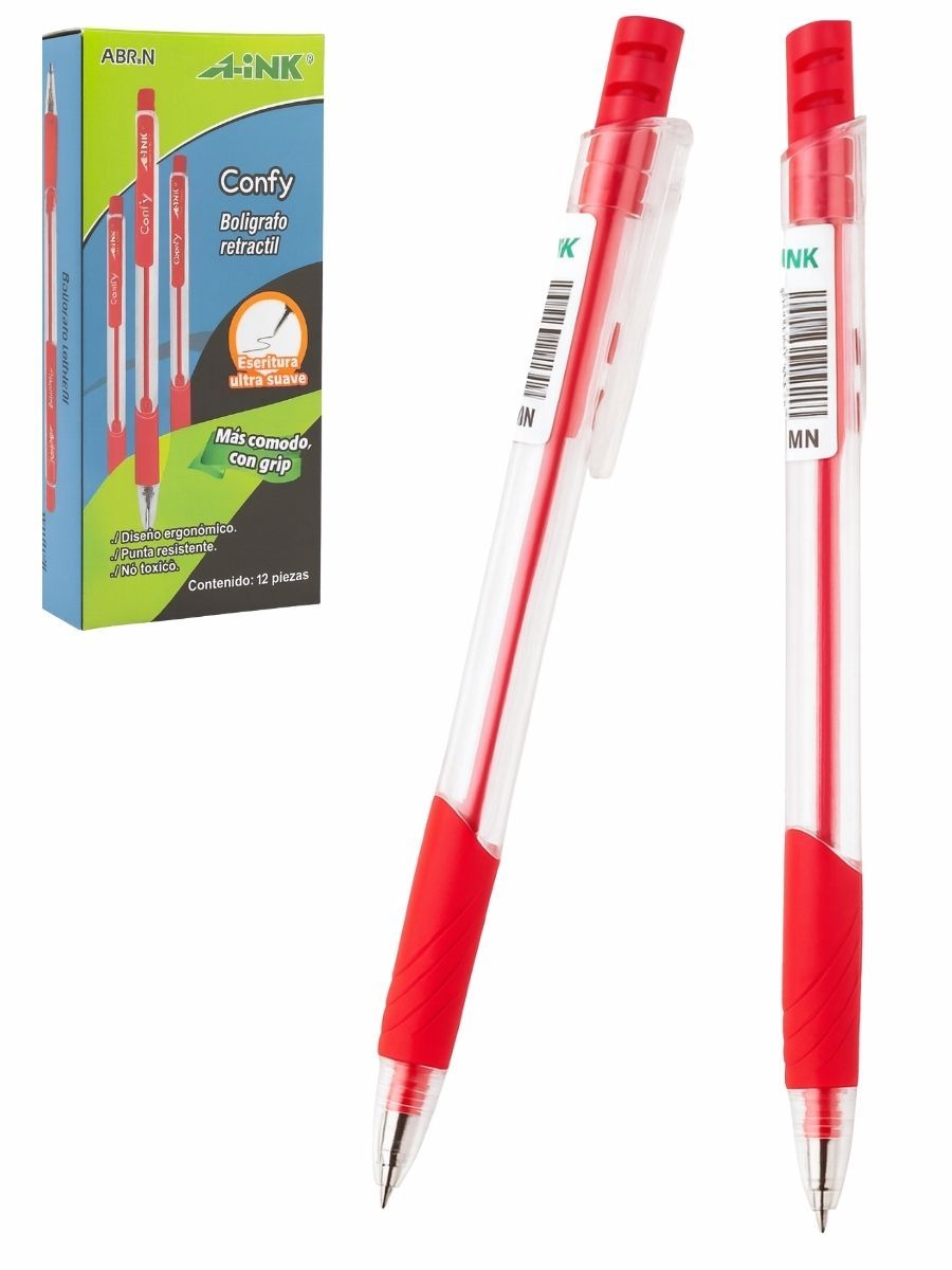 Bolígrafo retráctil Aink rojo punta media para oficina.