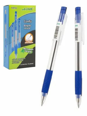 Caja de 12 bolígrafos retráctiles color azul al mayoreo.