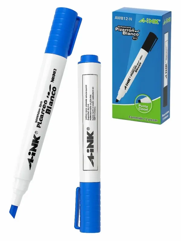 Marcador para Pizarrón Blanco AWB12-A con 12 pzas (Azul) Caja de 12 marcadores para pizarrón blanco MAE Aink azules.
