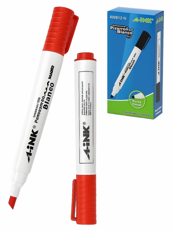Marcador para Pizarrón Blanco AWB12-R con 12 pzas (Rojo) Caja de 12 marcadores para pizarrón blanco MAE Aink rojos.