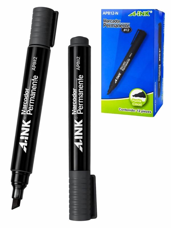 Marcador Permanente MAE Aink APB12 con 12 pzas (Negro) Caja de 12 marcadores permanentes MAE Aink APB12 negros.