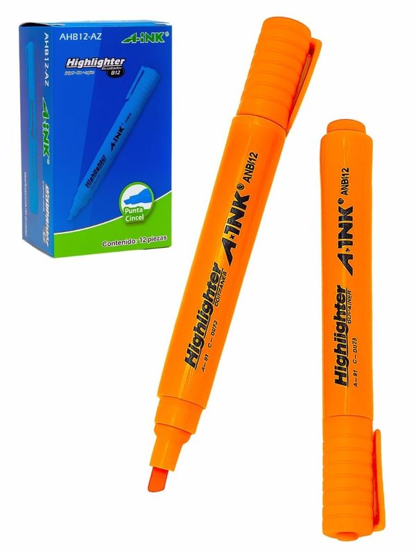 Resaltador MAE Aink AHB12-NJ con 12 pzas (Naranja) Caja de 12 resaltadores MAE Aink AHB12-NJ color naranja.