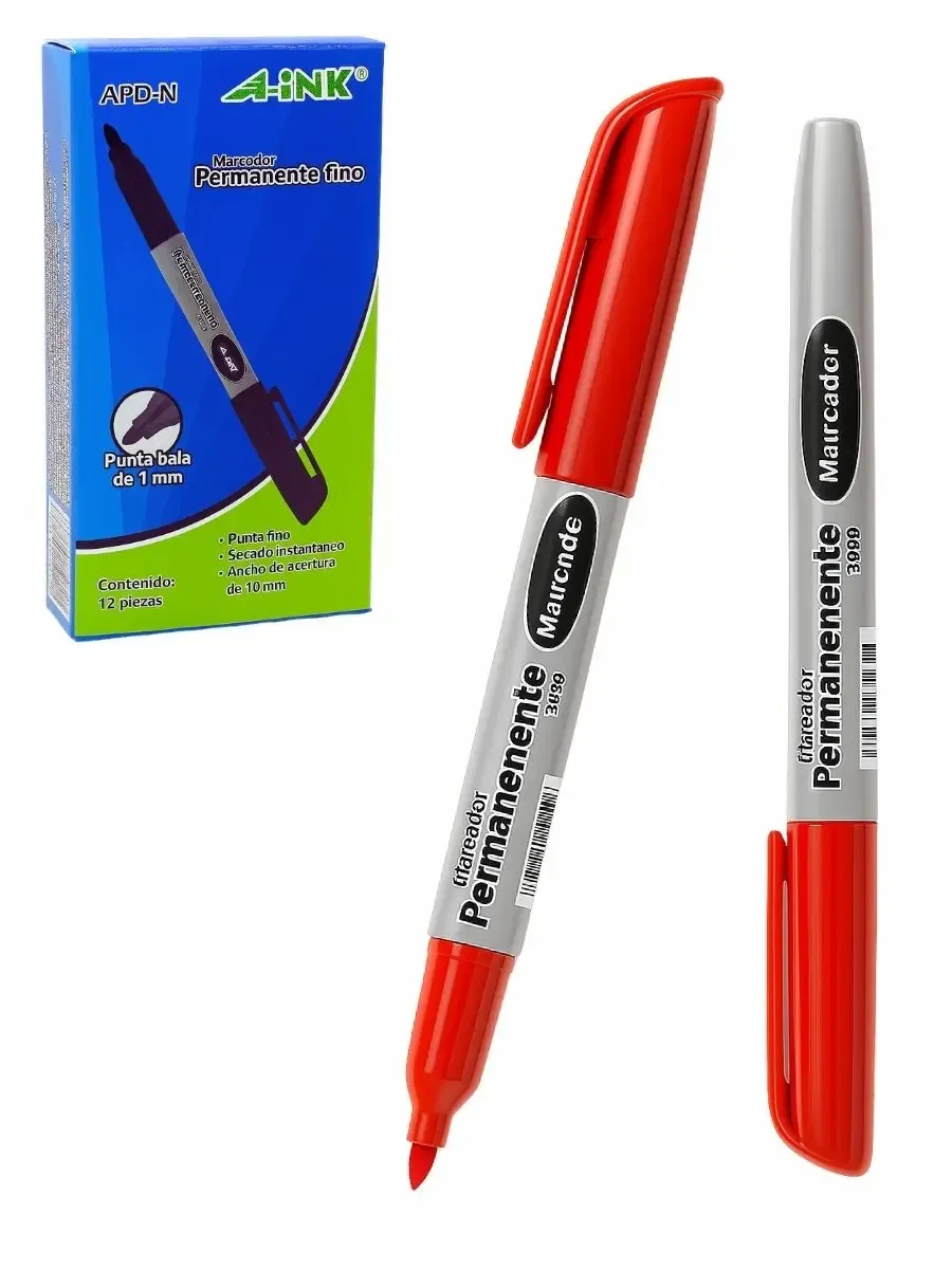 Caja de 12 marcadores permanentes MAE Aink APD-R rojos.