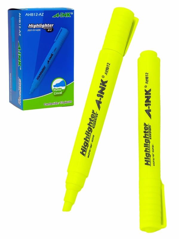 Resaltador MAE Aink AHB12-AM con 12 pzas (Amarillo) Caja de 12 resaltadores MAE Aink AHB12-AM color amarillo.