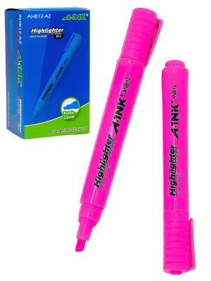 Resaltador Aink Grueso Punta Cincel - Rosa (12 pzas) Paquete de 12 resaltadores gruesos color rosa marca Aink al mayoreo.