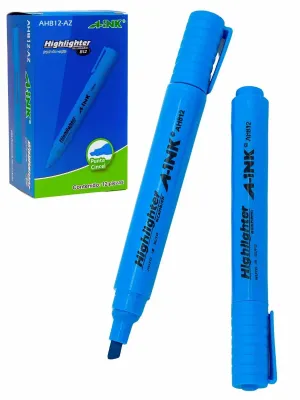 Resaltador Aink Grueso Punta Cincel - Azul (12 pzas) Paquete de 12 resaltadores gruesos color azul marca Aink al mayoreo.