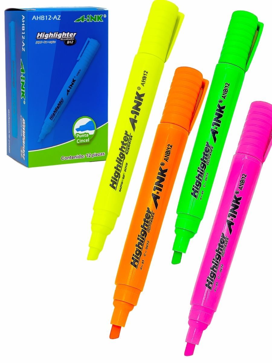 Resaltador c/12 Punta Cincel Surtido