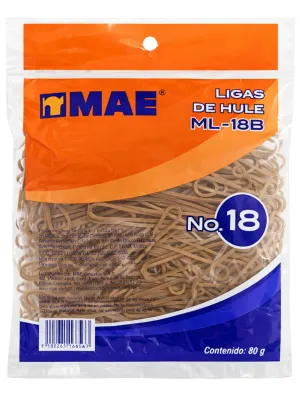 Bolsa de 80g de ligas de hule natural MAE modelo ML-18B.