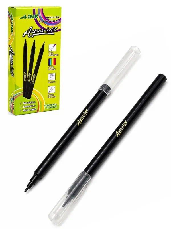 Plumón Delgado Aink Negro PAD-12N – Caja 12 pzas Plumón delgado Aink negro punta 2mm para surtido escolar.