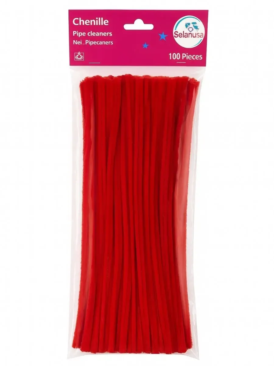 Paquete de 100 limpiapipas rojos marca Selanusa.