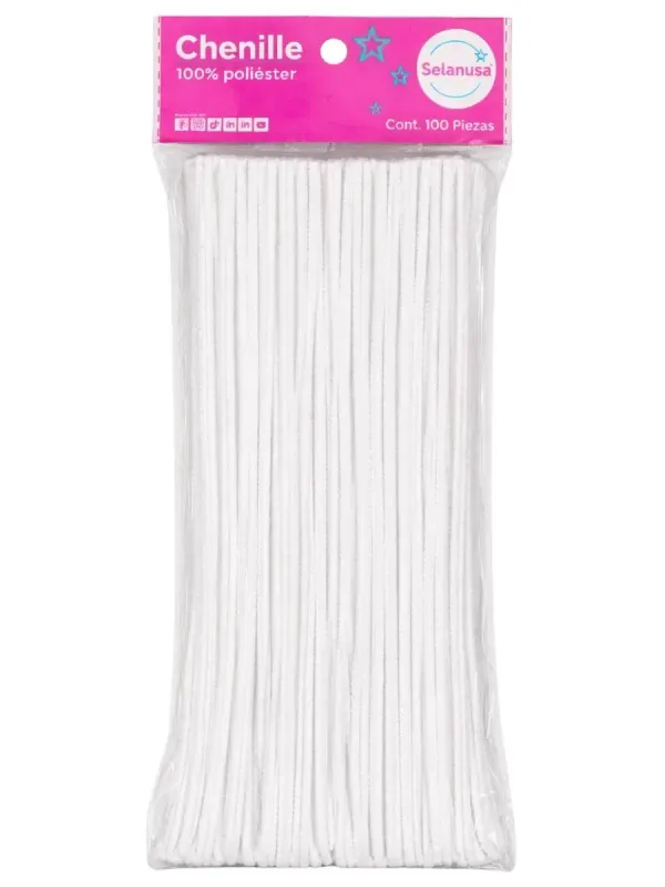 Limpiapipas / Chenille Blanco Selanusa (100 pzas) Paquete de 100 limpiapipas blancos Selanusa.