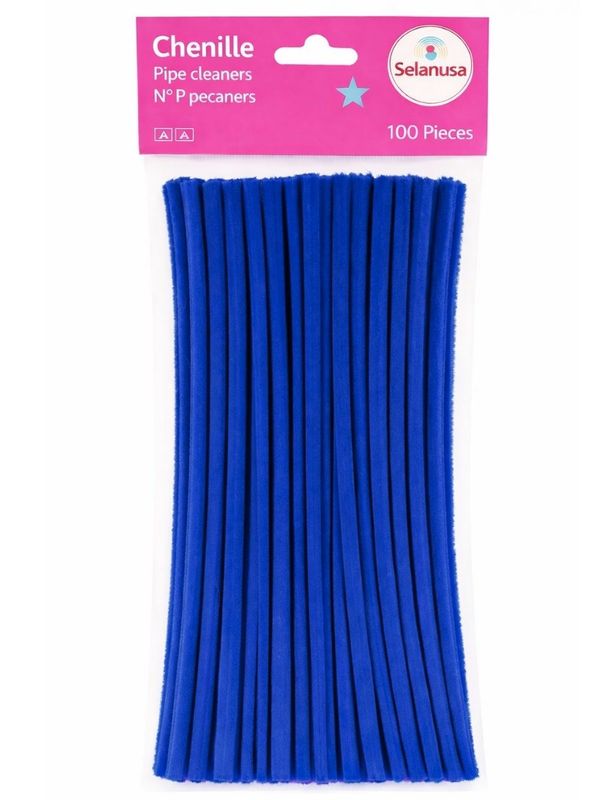 Paquete de 100 limpiapipas azul rey marca Selanusa.