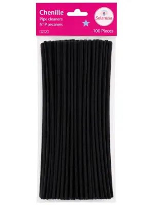 Paquete de 100 limpiapipas negros marca Selanusa.