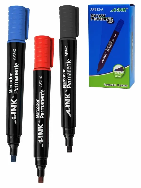Marcador Permanente AINK APB12-S – 12 pzas Surtido Marcadores permanentes marca MAE colores surtidos al mayoreo para negocios.