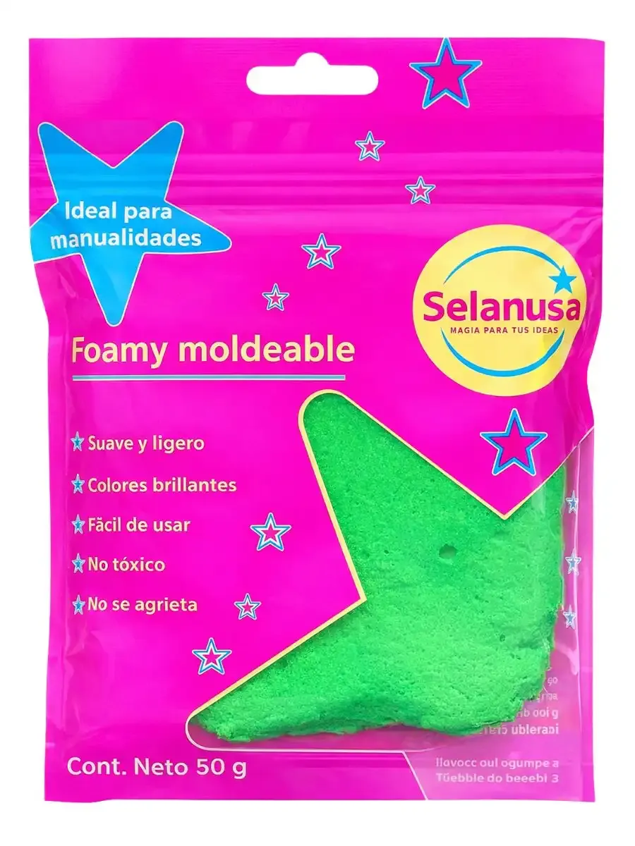 Paquete de foamy moldeable verde número 14 Selanusa 50g.