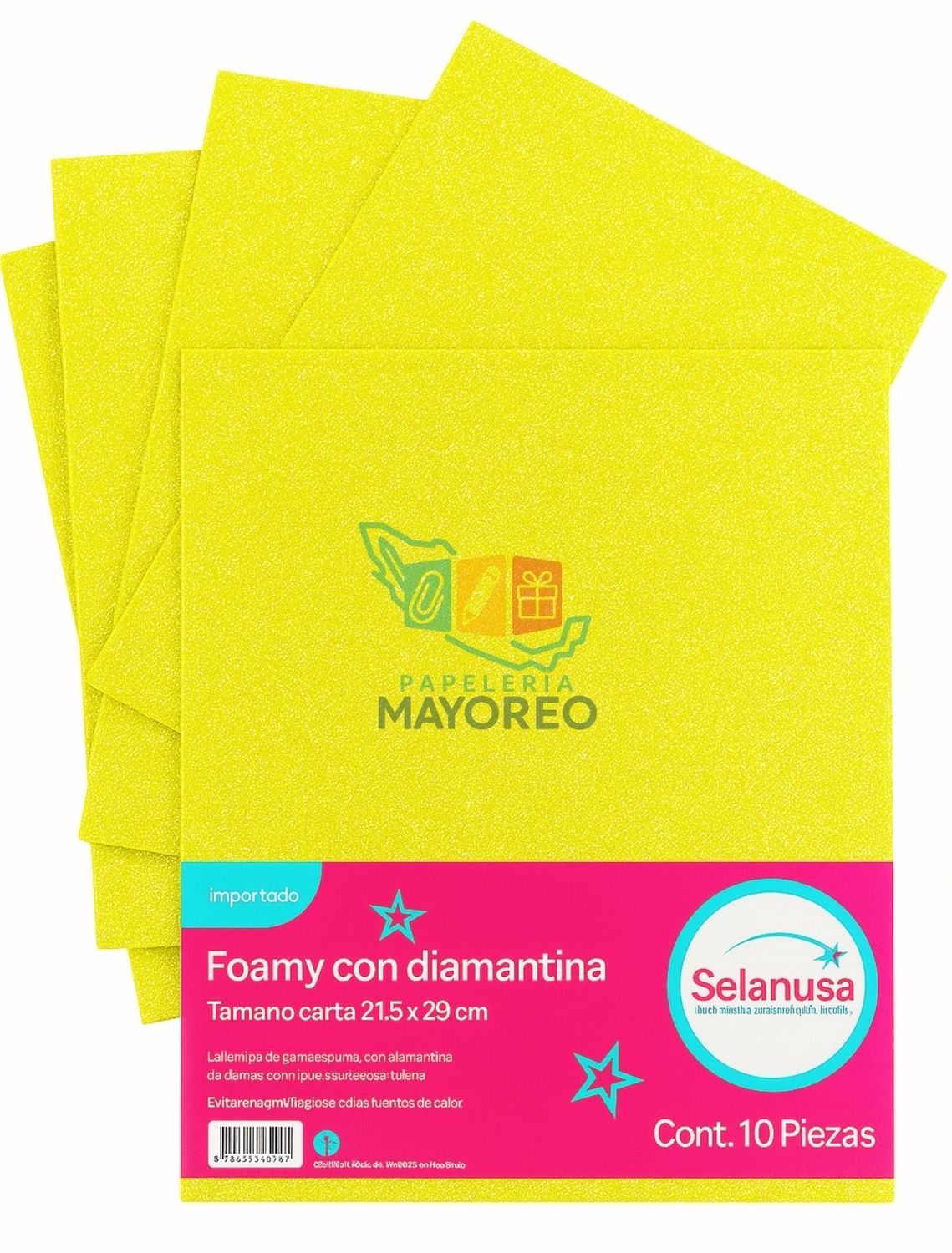 Título Principal: Foamy Adiamantado Carta Amarillo #229 (10 pzas) – Mayoreo