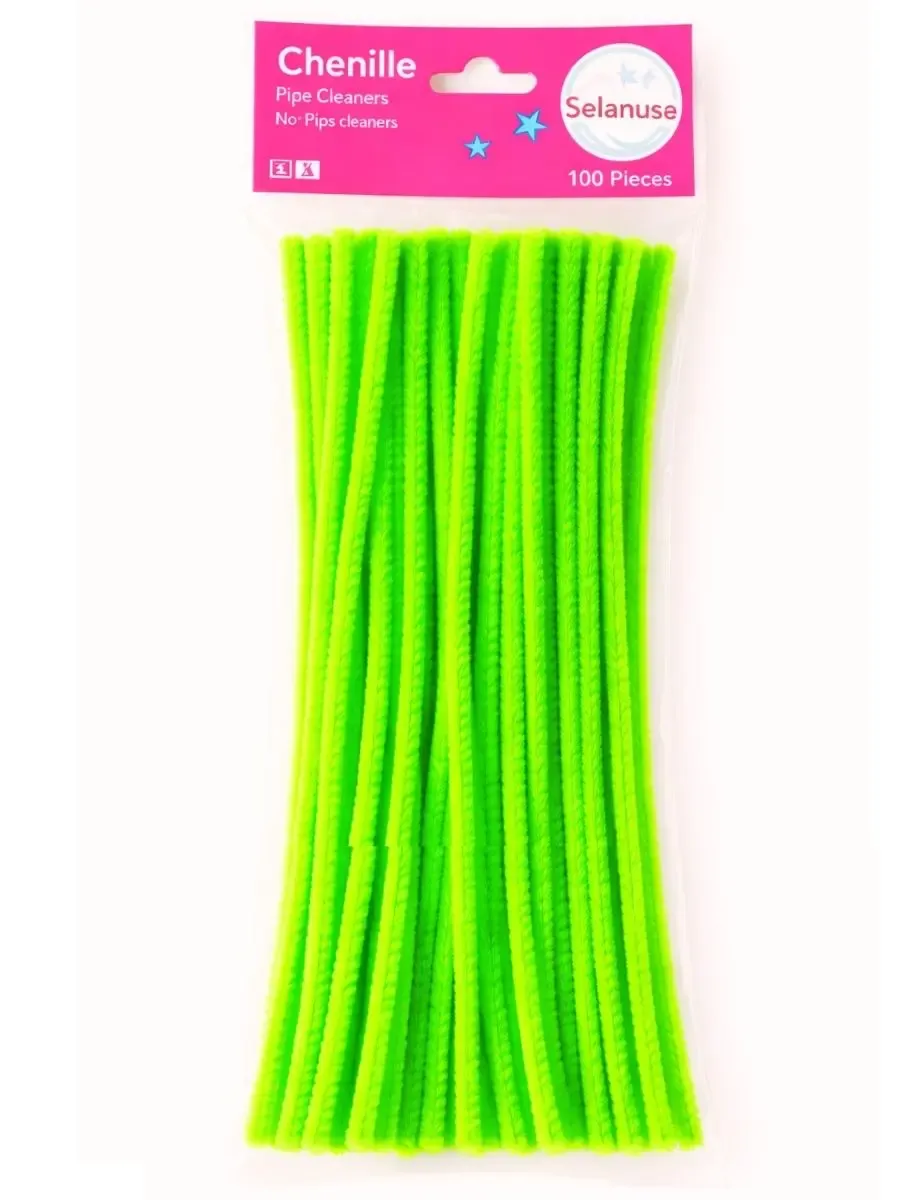 Paquete de 100 limpiapipas verde limón marca Selanusa.