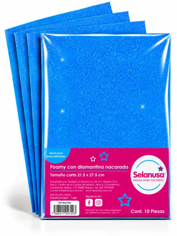 Foamy diamantado azul turquesa #237 paq 10 – Mayoreo Paquete con 10 hojas de foamy carta diamantado azul Selanusa al por mayor