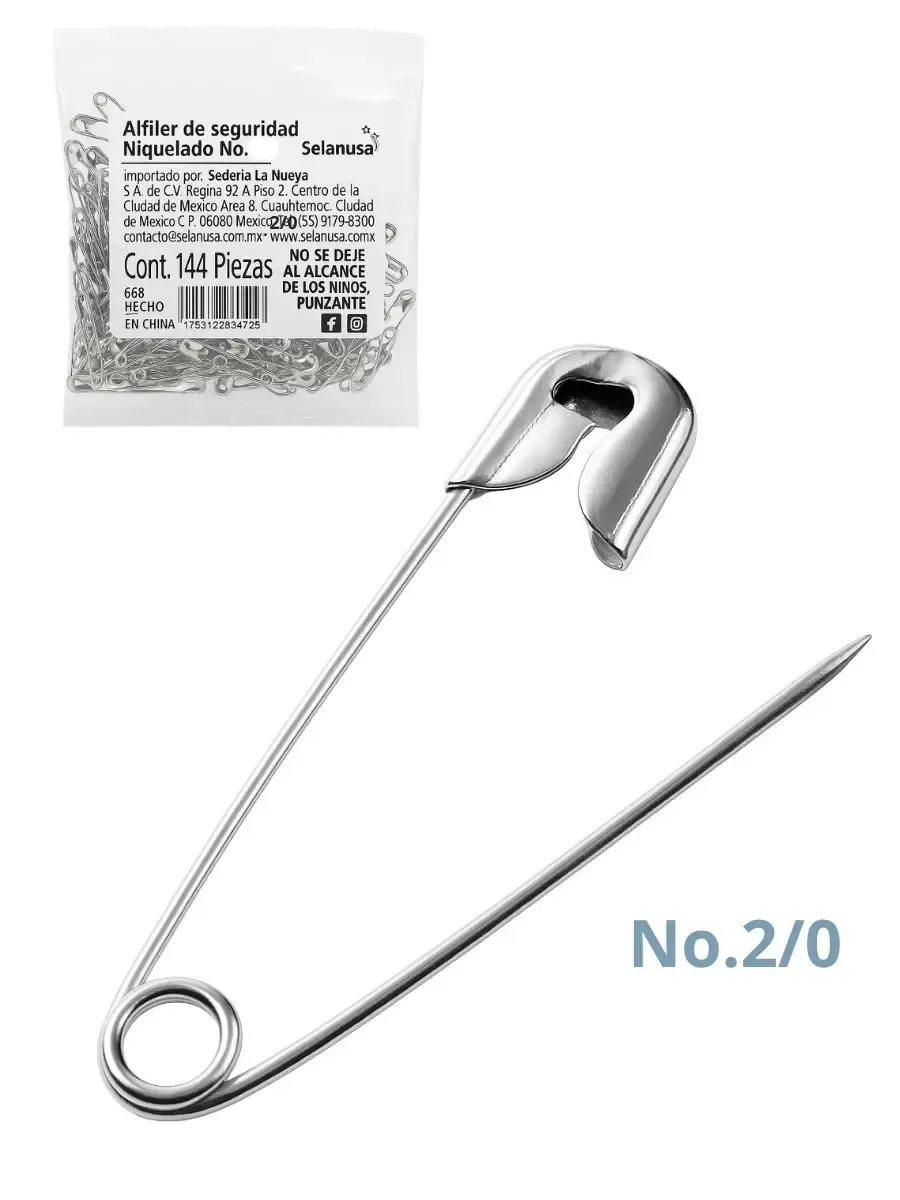 Alfileres de seguridad plateados 2/0 con disponibilidad en Mérida.
