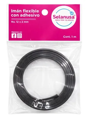 Rollo de 1 metro de imán flexible con adhesivo 12x2 mm.