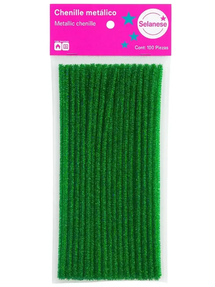 Limpiapipas / Chenille Verde Bandera Metálico (100 pzas) Paquete de 100 limpiapipas verde bandera metálico Selanusa.