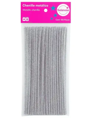 Paquete de 100 limpiapipas plata metálico marca Selanusa.