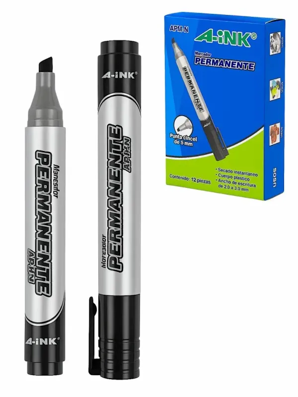 Marcador Permanente APM-N Punta Cincel – C/12 Negro Caja de 12 marcadores permanentes MAE Aink APM punta cincel.