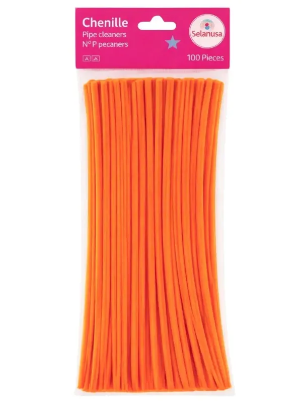Limpiapipas / Chenille Naranja Selanusa (100 pzas) Paquete de 100 limpiapipas naranja marca Selanusa.