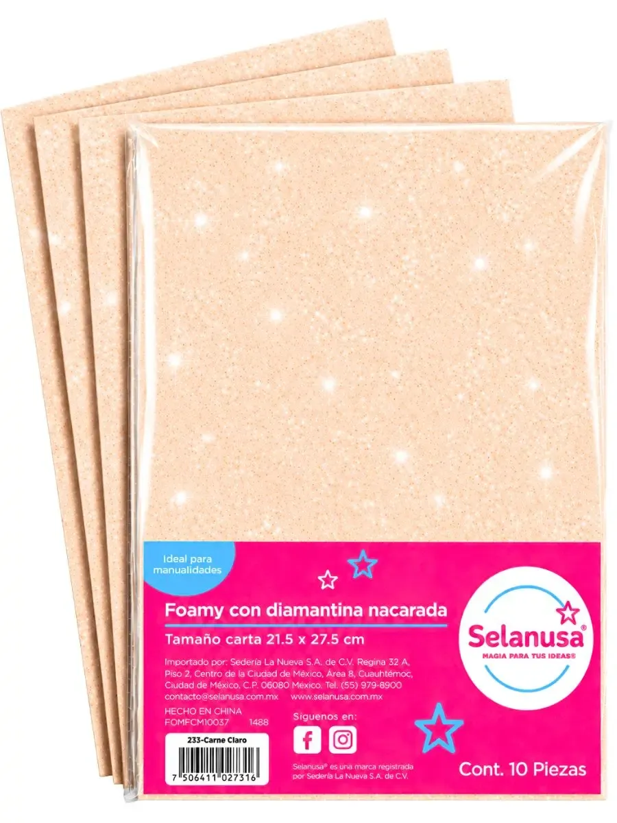 Paquete con 10 hojas de foamy carta diamantado carne Selanusa al por mayor