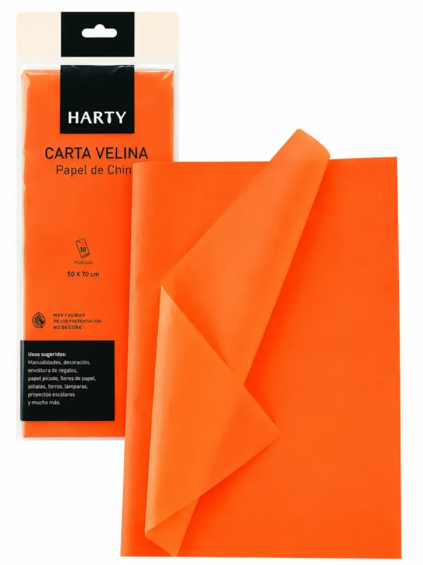 Papel China Naranja Harty c/10 pzas – Mayoreo papel china naranja harty 10 pzas mayoreo distribuidor mexico