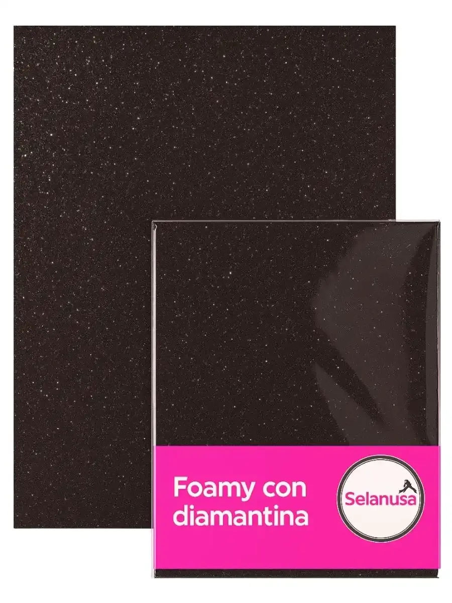 Plancha de foamy con diamantina negro tamaño 44x56 cm.