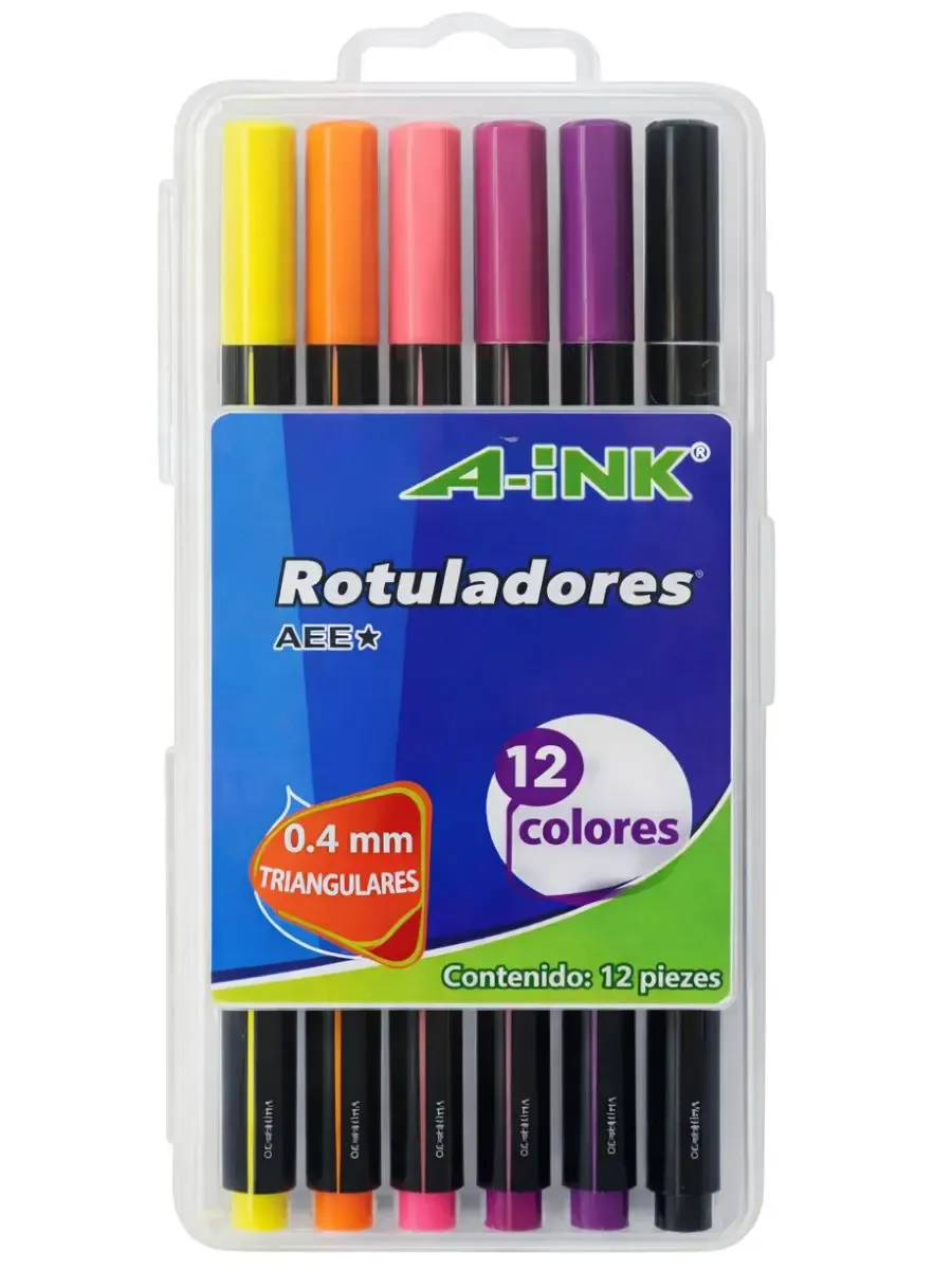 Paquete de 12 rotuladores de colores surtidos al mayoreo.