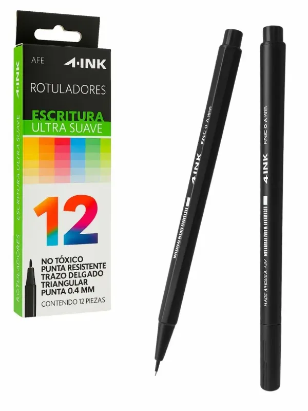 Paquete de 12 rotuladores Aink negros punta fina al mayoreo.