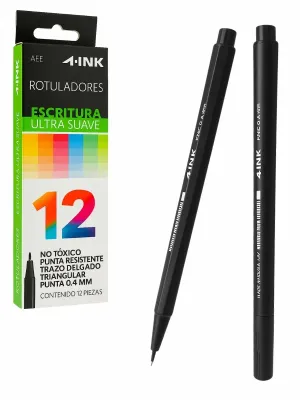 Paquete de 12 rotuladores Aink negros punta fina al mayoreo.