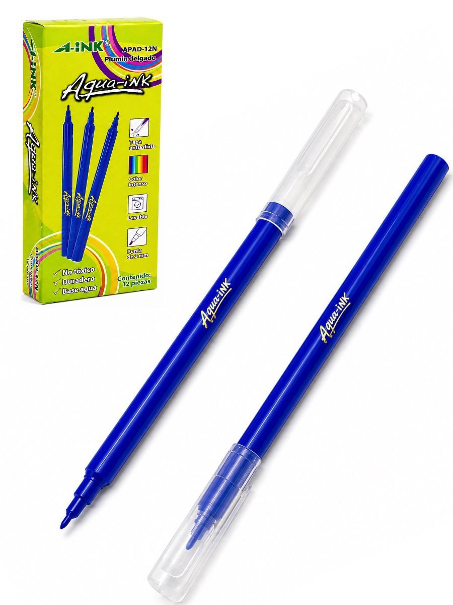 Plumón delgado Aink azul punta 2mm para surtido de papelerías.