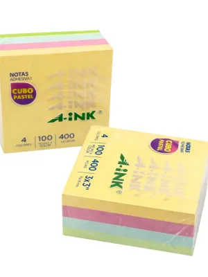 Cubo de notas adhesivas Aink 400 hojas colores pastel al mayoreo.