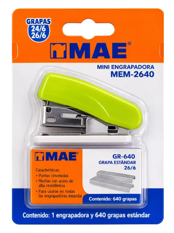 Mini Engrapadora MAE MEM-2640 Mini engrapadoras MAE MEM-2640 en colores vibrantes.