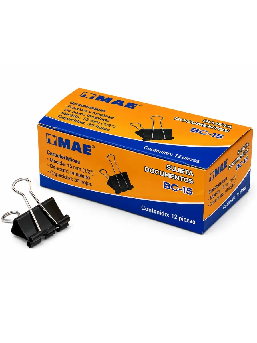 Sujetadocumentos MAE BC15 15mm – con 12 Piezas Sujetadocumentos MAE BC15 15mm – con 12 Piezas
