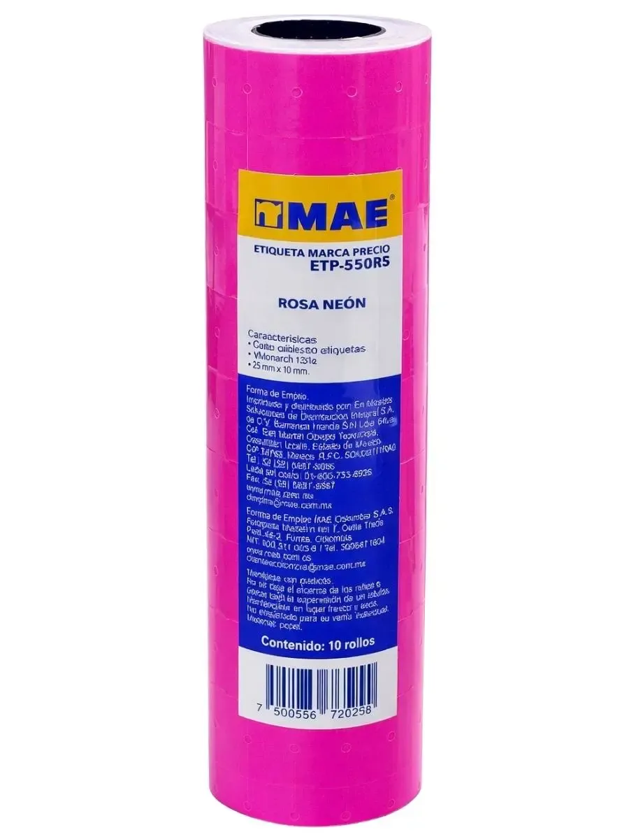 Etiquetas para pistola de precios MAE rosa neón mayoreo.