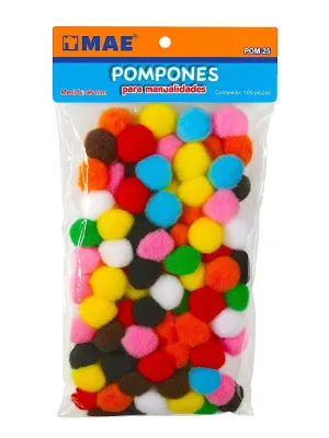 Bolsa de pompones MAE de 25 mm con 100 piezas para venta individual nacional.