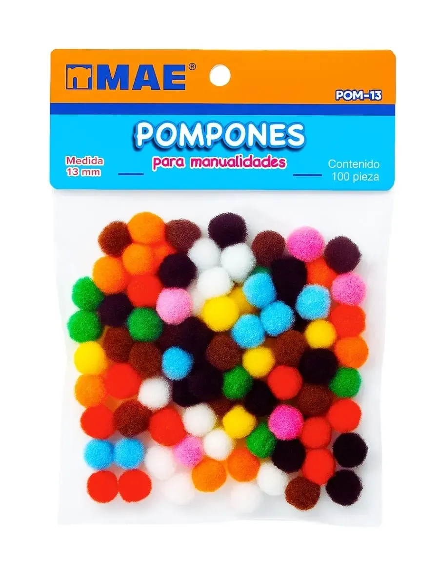 Bolsa de pompones MAE 13mm con 100 piezas surtidas.