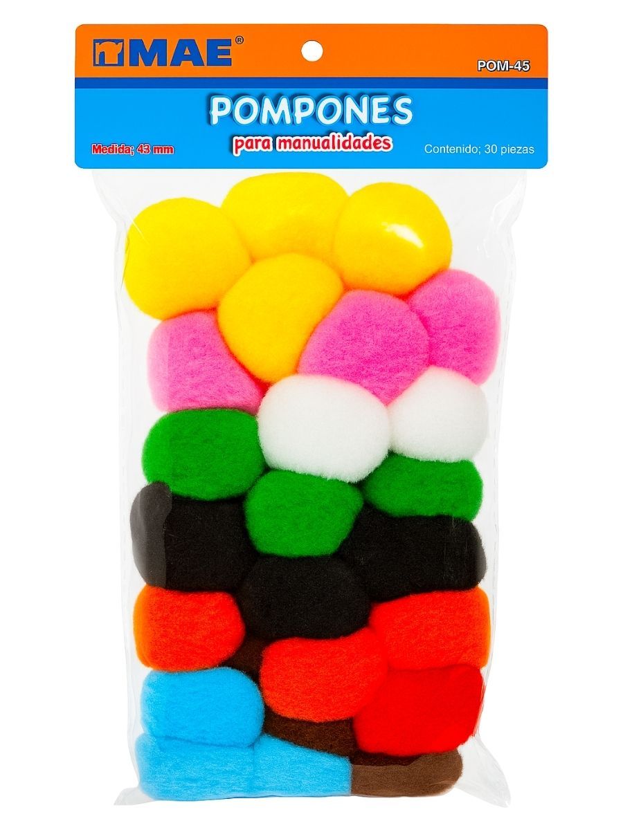 Bolsa de pompones MAE 45mm con 25 piezas extra jumbo surtidas.